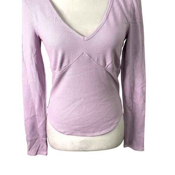 BP. Long Sleeve Soft Ribbed Deep V Neck Slim fit Thermal Top Purple W Small NWT - Picture 3 of 9
